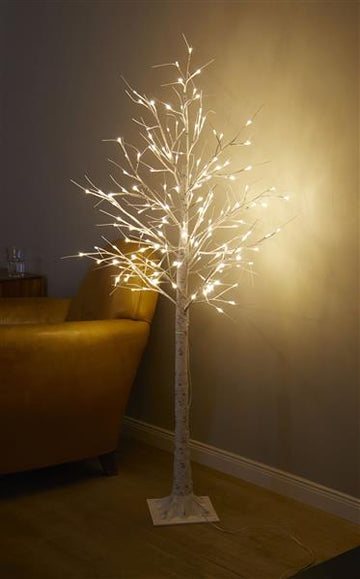 LED Lichterbaum in Birkenbaum-Optik warm-weißen LED Lichtern, Timer, 10 Meter Zuleitung, Innen und Außen, weiß-schwarz