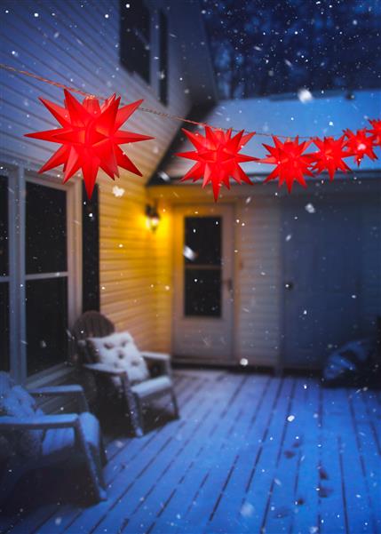 3D Leuchtstern Lichterkette mit 10 LED-Sternen, ca. 6,75m + Zuleitung, für Innenbereich und Außenbereich, warm-weiß beleuchtet, Timerfunktion