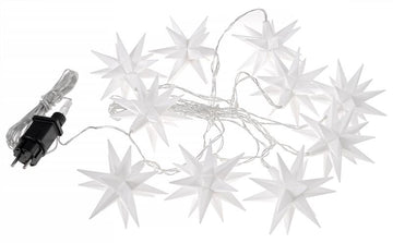 3D Leuchtstern Lichterkette mit 10 LED-Sternen, ca. 6,75m + Zuleitung, für Innenbereich und Außenbereich, warm-weiß beleuchtet, Timerfunktion (weiß, B-Ware)