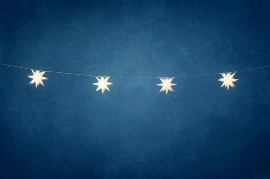 3D Leuchtstern Lichterkette mit 10 LED-Sternen, ca. 6,75m + Zuleitung, für Innenbereich und Außenbereich, warm-weiß beleuchtet, Timerfunktion (weiß, B-Ware)