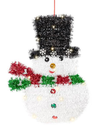 Lametta Weihnachtsfigur mit 20 warm-weißen LEDs, batteriebetrieben, 2 Lichtmodi (Schneemann-Lou)