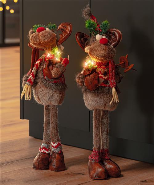 2er LED Dekofigur Rentier mit warm-weißen Lichtern beleuchtet, ca. 50 cm hoch