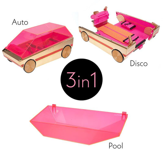 LOL Surprise 3-in-1 Party Cruiser - Auto mit Überraschungspool, Tanzfläche und Schwarzlicht - roségold/rosa Lackierung - Für LOL Surprise & OMG Puppen