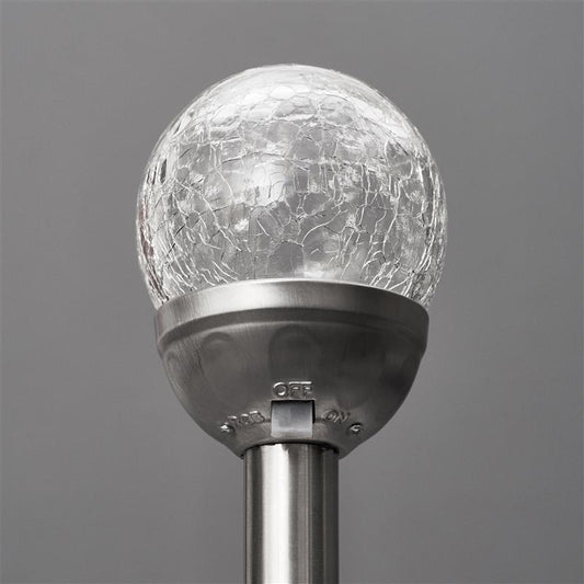 Solarlampen für außen aus Edelstahl mit Glaskugel in Bruchglas-Optik und warm-weißem und RGB LED Licht, inkl. Erdspieß (4er Set, RGBW))