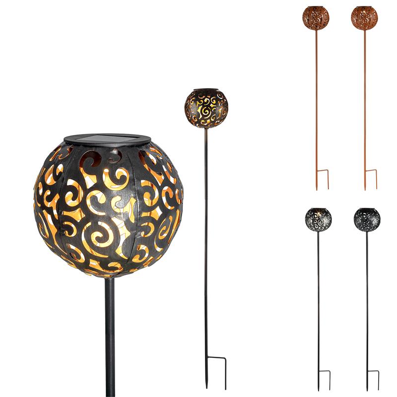 2 Stück Solarkugel aus Metall im orientalischem-Look mit Erdspieß und warm-weißer LED Beleuchtung, ca. 86 cm hoch, Solarlampe für Außen im modernen Look, ca. Ø 12 cm