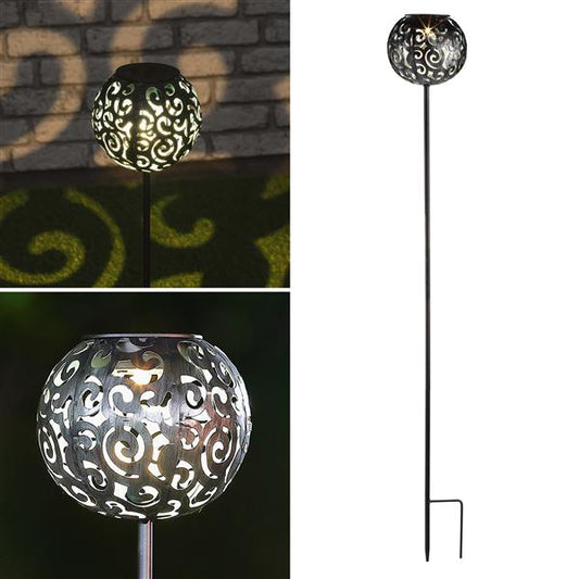 2 Stück Solarkugel aus Metall im orientalischem-Look mit Erdspieß und warm-weißer LED Beleuchtung, ca. 86 cm hoch, Solarlampe für Außen im modernen Look, ca. Ø 12 cm