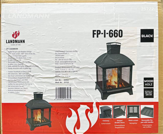 Landmann FP-I-660 Feuerkorb aus Stahl in Kamin-Optik mit Schornstein