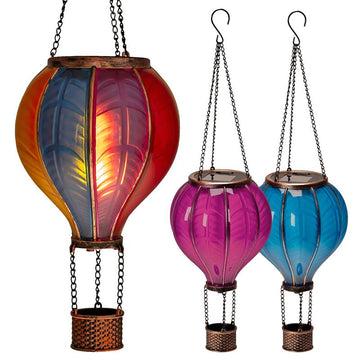 Solar Laterne im Heißluftballon Design mit Flammeneffekt Beleuchtung | 20 warm-weiße Lichter | Solarleuchte zum hängen | inkl. Metallkette | Gesamthöhe ca. 46,5 cm