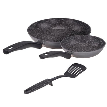 Stoneline® Sempre 17891 3 tlg. Pfannenset, bestehend aus 20 / 28 cm Bratpfanne + Pfannenwender, induktions- und backofengeignet, mit Antihaftbeschichtung