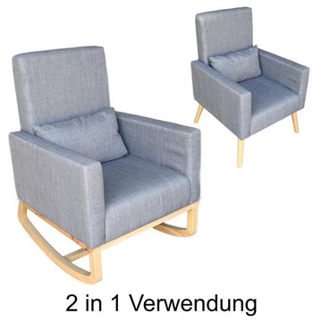 2 in 1 Schaukelstuhl (auch als Stuhl nutzbar) im nordischen Design mit 1 Zierkissen, Beine aus Buchenholz, ca. 87,5 x 101 x 74 cmm