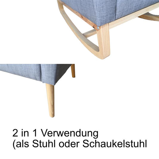 2 in 1 Schaukelstuhl (auch als Stuhl nutzbar) im nordischen Design mit 1 Zierkissen, Beine aus Buchenholz, ca. 87,5 x 101 x 74 cmm