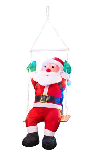 Sitzender Weihnachtsmann auf einer Schaukel | mit 20 bunten LED | Innen- und Außen