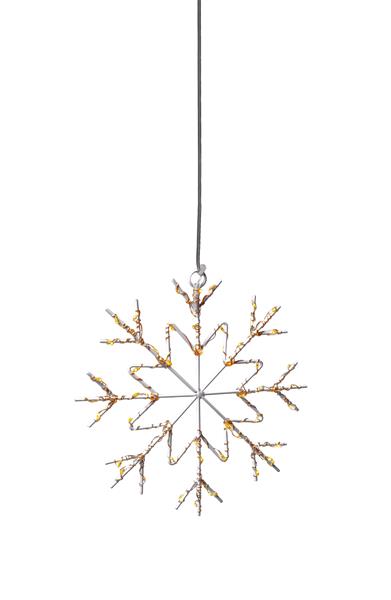 LED Fensterbild Schneeflocke aus Metall mit einer 48er Drahtlichterkette beleuchtet, batteriebetrieben, ca. Ø 20 cm, weiß, Fensterschmuck hängend