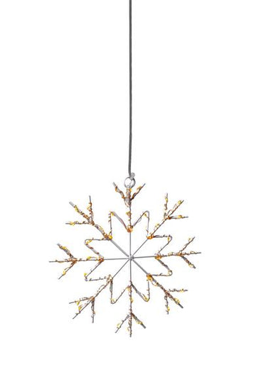 LED Fensterbild Schneeflocke aus Metall mit einer 48er Drahtlichterkette beleuchtet, batteriebetrieben, ca. Ø 20 cm, weiß, Fensterschmuck hängend