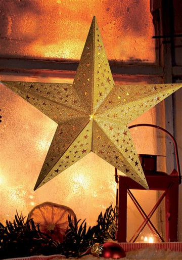 Holzstern | 40 cm | inkl. 10er LED Lichterkette und Fernbedienung (Gold-Glitzer)