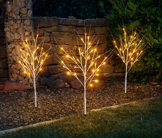 3er Set LED Lichterstrauch in Birkenbaum-Optik, ca. 80 cm hoch, strombetrieben, Timerfunktion