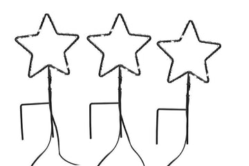 3er Set Weihnachtssterne aus Metall für Außen mit Erdspieß, Ø ca. 10 cm / 19 cm hoch, schwarz mit warm-weißen LEDs, gesamt 60 LEDs, batteriebetrieben