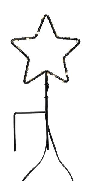 3er Set Weihnachtssterne aus Metall für Außen mit Erdspieß, Ø ca. 10 cm / 19 cm hoch, schwarz mit warm-weißen LEDs, gesamt 60 LEDs, batteriebetrieben