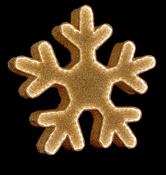 Deko Schneeflocke aus Metall mit Stoffüberzug und 210 Lichtern beleuchtet, moderne Winterdeko, ca. 51 x 8 x 49 cm, Glitzereffekt