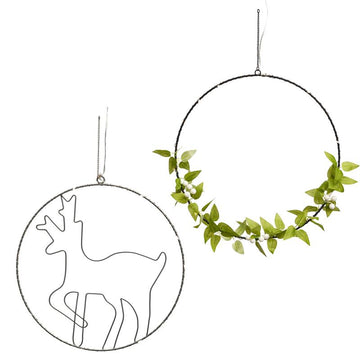 Dekoring Ø 30 cm mit 20 LED beleuchtet zum Aufhängen, Rentier oder Mistelzweig Motiv, aus Metall, moderne Fensterdeko