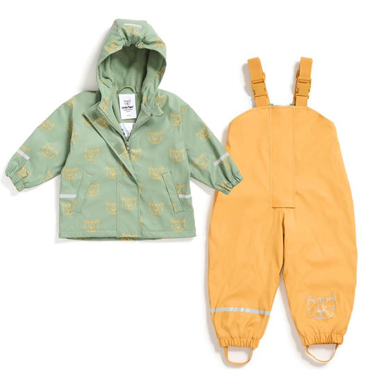 Regenanzug-Set für Kinder bestehend aus Regenhose und Regenjacke | mit Fleece gefüttert | Öko-Tex | winddicht | wasserdicht | mit Kapuze | Kinder Matsch und Buddelanzug für Jungen und Mädchen