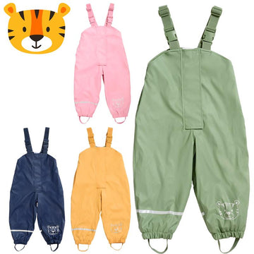 Regenhose für Kinder | mit Fleece gefüttert | Öko-Tex | winddicht | wasserdicht | elastische Schulterträger | Kinder Matschhose Buddelhose für Jungen und Mädchen