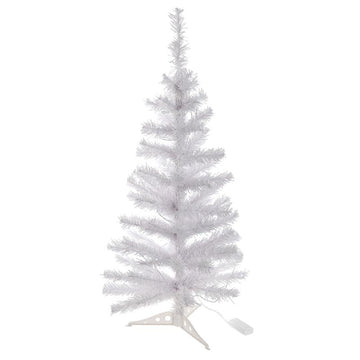 Künstlicher weißer Weihnachtsbaum mit 20er Lichterkette | ca. 90 cm hoch | kalt-weiß beleuchtet | PVC Tannenbaum