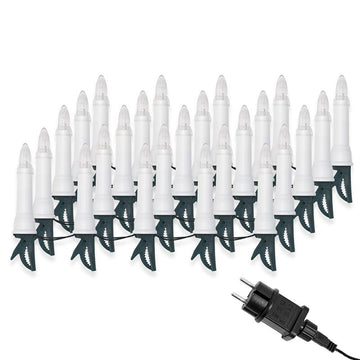 LED Lichterkette Weihnachtsbaum für außen und innen, strombetrieben - keine Batterien erforderlich, inkl. Befestigungsclips, robuste Riffel-Weihnachtskerzen für den Christbaum