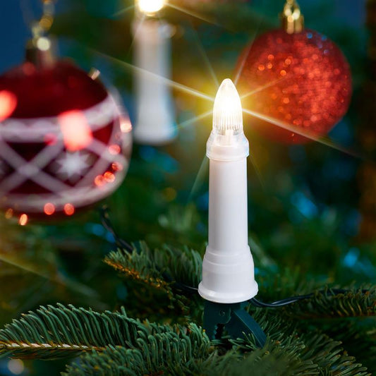 LED Lichterkette Weihnachtsbaum für außen und innen, strombetrieben - keine Batterien erforderlich, inkl. Befestigungsclips, robuste Riffel-Weihnachtskerzen für den Christbaum