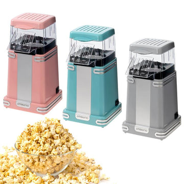 Popcornmaschine im Retro Design | 900 Watt | Heißluft Popcorn Maker | ohne Öl & Fett | Maiskorn Messlöffel | ideal für Filmabende - Kinderpartys | klein und kompakt