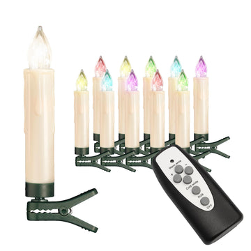 10 kabellose LED Weihnachtsbaumkerzen mit Farbwechselfunktion warm-weiß oder kalt-weiß Licht, Kerzen mit Fernbedienung und Flacker-Effekt, automatischen Timer, inkl. Batterien, für Innen- und Außen