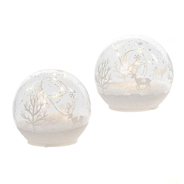 LED Deko Kugel aus Glas mit Draht-Lichterkette als Beleuchtung zum Hinstellen | ideal zu Weihnachten | batteriebetrieben | verschiedene Modelle (2er Set, transparent)