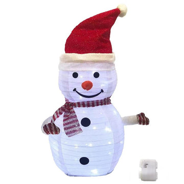 Pop-Up Schneemann mit 45 Lichtern beleuchtet für Außen (geschützt) und Innen | kaltweiße LEDs, mit Funkeleffekt und Timer | robustes Metallgerüst mit Stoffüberzug