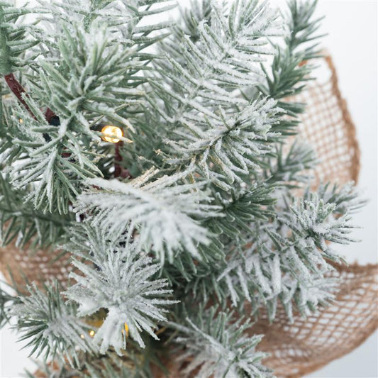 Kleiner künstlicher LED Tannenbaum beschneit mit 5 Lichtern beleuchtet, ca. 30 cm hoch, Tisch Tannenbaum, batteriebetrieben, für den Innenbereich