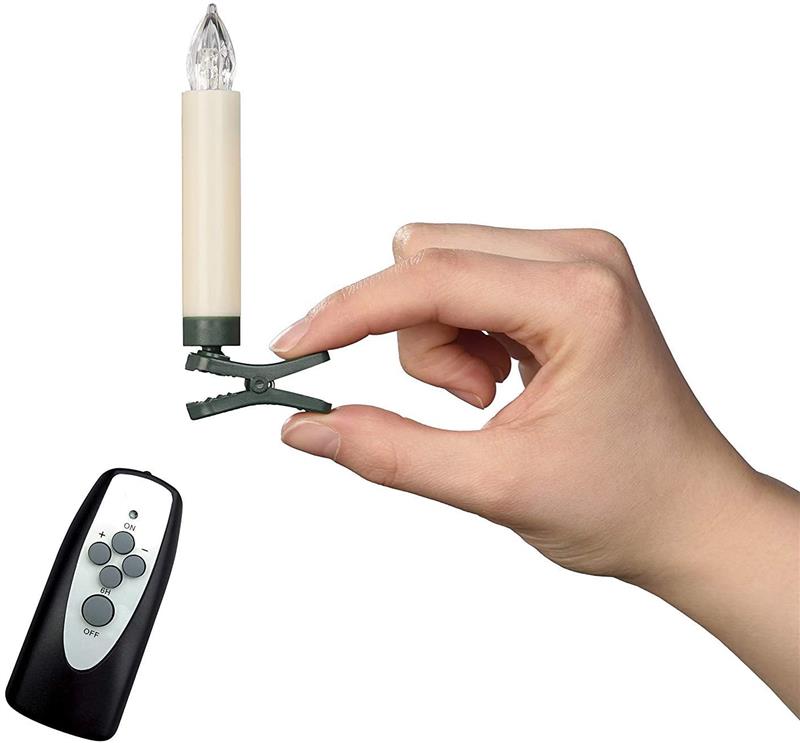 15 LED Weihnachtsbaumkerzen / Weihnachtsbeleuchtung, Timer, Dimmbar mit Batterien (15er Set, warm-weiß beleuchtet, Kerzenfarbe: elfenbein / creme)