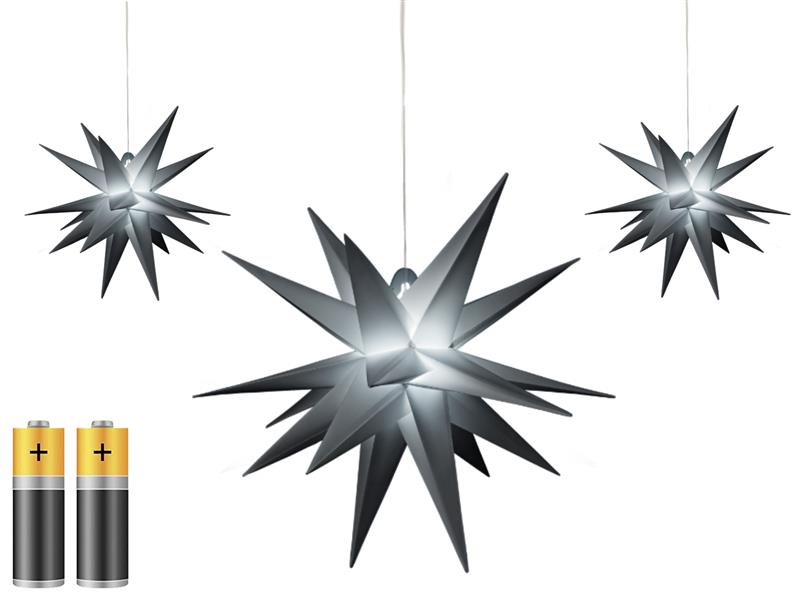 3er Pack 3D Leuchtstern - Weihnachtsstern, LED beleuchtet, Ø 25 cm (grau)