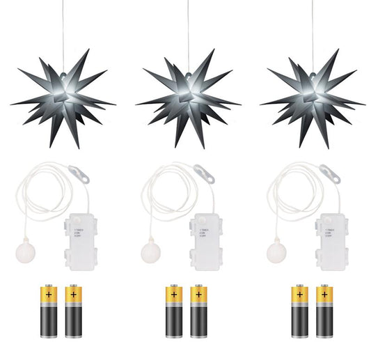 3er Pack 3D Leuchtstern - Weihnachtsstern, LED beleuchtet, Ø 25 cm (grau)
