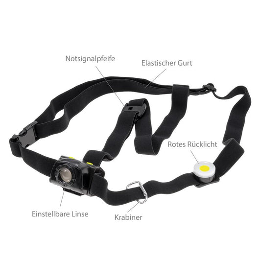 LED Lauftleuchte mit Rücklicht | verstellbarer Lichtstrahl | inkl. Batterien | wasserdicht | 3-stufige Leuchtstärke + Blink-Funktion