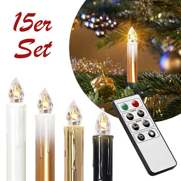 15 kabellose LED Christbaumkerzen mit Fernbedienung | Komplett-Set | flammenlose Kerzen mit Tropfen | perfekte Alternative zur Lichterkette