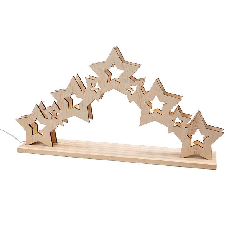 LED Lichterbogen aus Holz mit 30 Lichtern beleuchtet | Schwibbogen mit Sternen | ca. 47 cm breit