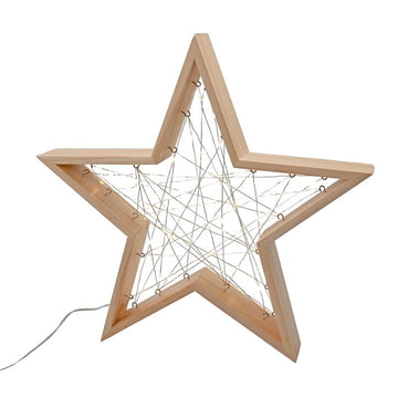 LED Stern oder Tanne aus Holz mit Lichterkette beleuchtet | 60 warm-weiße Lichter | moderne Weihnachtsdeko zum hinstellen | batteriebetrieben | Timer (Stern)