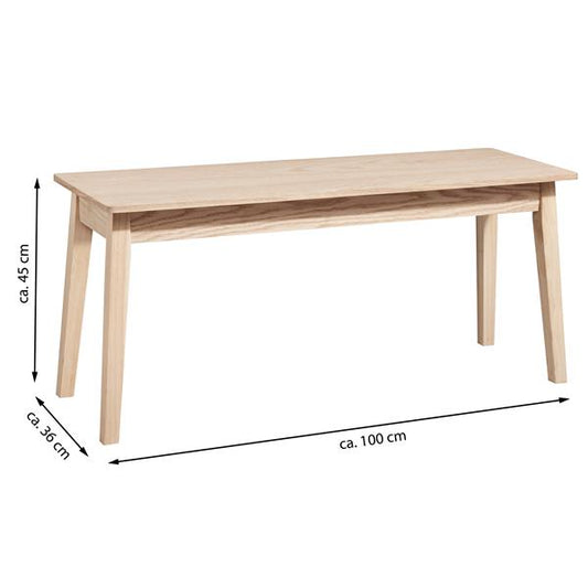 Sitzbank für den Innenbereich aus MDF-Holz in Eichenholz-Optik, ca. 100 x 36 x 45 cm, ideal im Eingangsbereich, skandinavischer Look, vielseitig als Tisch oder Sitzgelegenheit nutzbar