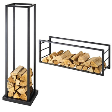 Kaminholzregal für Innen aus Metall, schwarz pulverbeschichtet, modernes Brennholzregal, ca. 115 cm