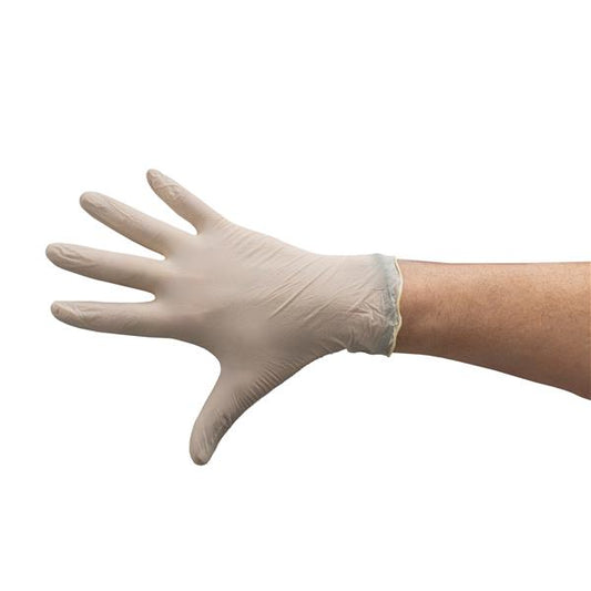 Quantus Medical Latex Einmal-Untersuchungshandschuhe, puderfrei, unsteril, beige, MHD 05/2025