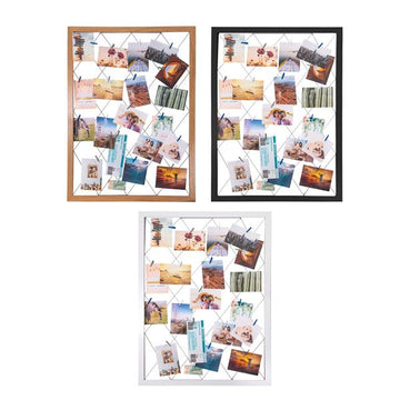 Fotohalter mit Klammern und Deko-Bilder, moderner Bilderrahmen mit Leine, Fotorahmen aus MDF-Holzrahmen, auch ideal als Pinnwand, Memohalter, Collage nutzbar