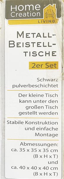 Beistelltisch 2er Set Metallbeistelltisch, auch ideal als Couchtisch oder Nachttisch, ca. 35x35x35 und ca. 40x40x40 cm (komplett schwarz / B-Ware)