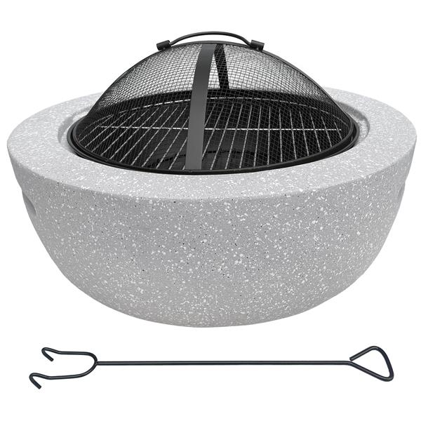 Feuerschale 2-in-1 in Granit-Optik | ca. Ø 60 cm | inkl. Grillrost, Schürhaken & Funkenschutz | als Grill oder Feuerkorb für den Garten nutzbar | moderne Feuerstelle zum Kochen und Chillen