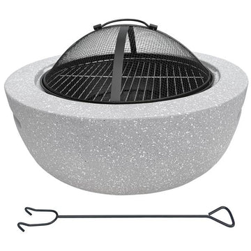 Feuerschale 2-in-1 in Granit-Optik | ca. Ø 60 cm | inkl. Grillrost, Schürhaken & Funkenschutz | als Grill oder Feuerkorb für den Garten nutzbar | moderne Feuerstelle zum Kochen und Chillen