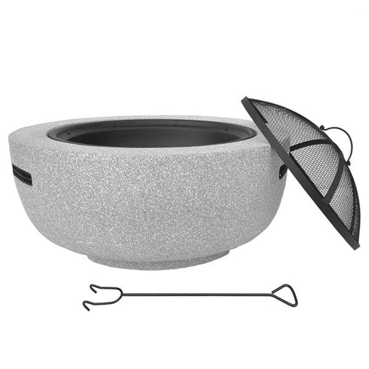 Feuerschale 2-in-1 in Granit-Optik | ca. Ø 60 cm | inkl. Grillrost, Schürhaken & Funkenschutz | als Grill oder Feuerkorb für den Garten nutzbar | moderne Feuerstelle zum Kochen und Chillen