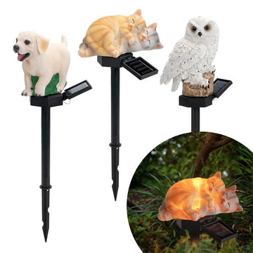 Solar Tierfigur aus Polyresin mit LED Beleuchtung und Erdspieß, witterungsbeständig